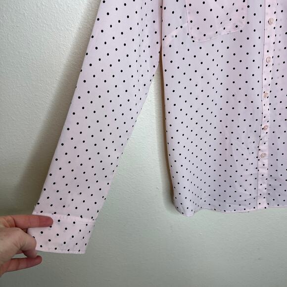 Talbots Long Sleeve Button Up Pink Polka Dot Sheer Blouse Small - Picture 3 of 13